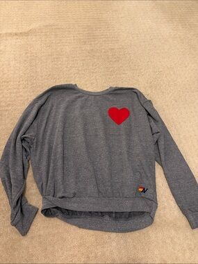 Aviator Nation Gray Crewneck Sweatshirt with Red Heart